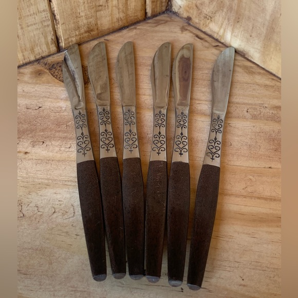 Vintage 24 Piece Flatware set- stainless steel with wood handle. Modern Danish - Picture 3 of 15